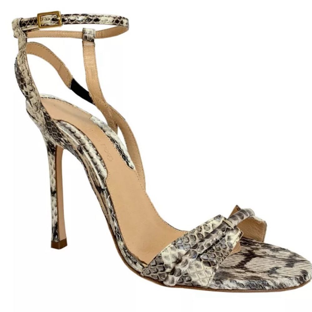 Chelsea Paris Beige Multi Snakeskin Stiletto High Heels Sandals Size 7B/ 37 NEW